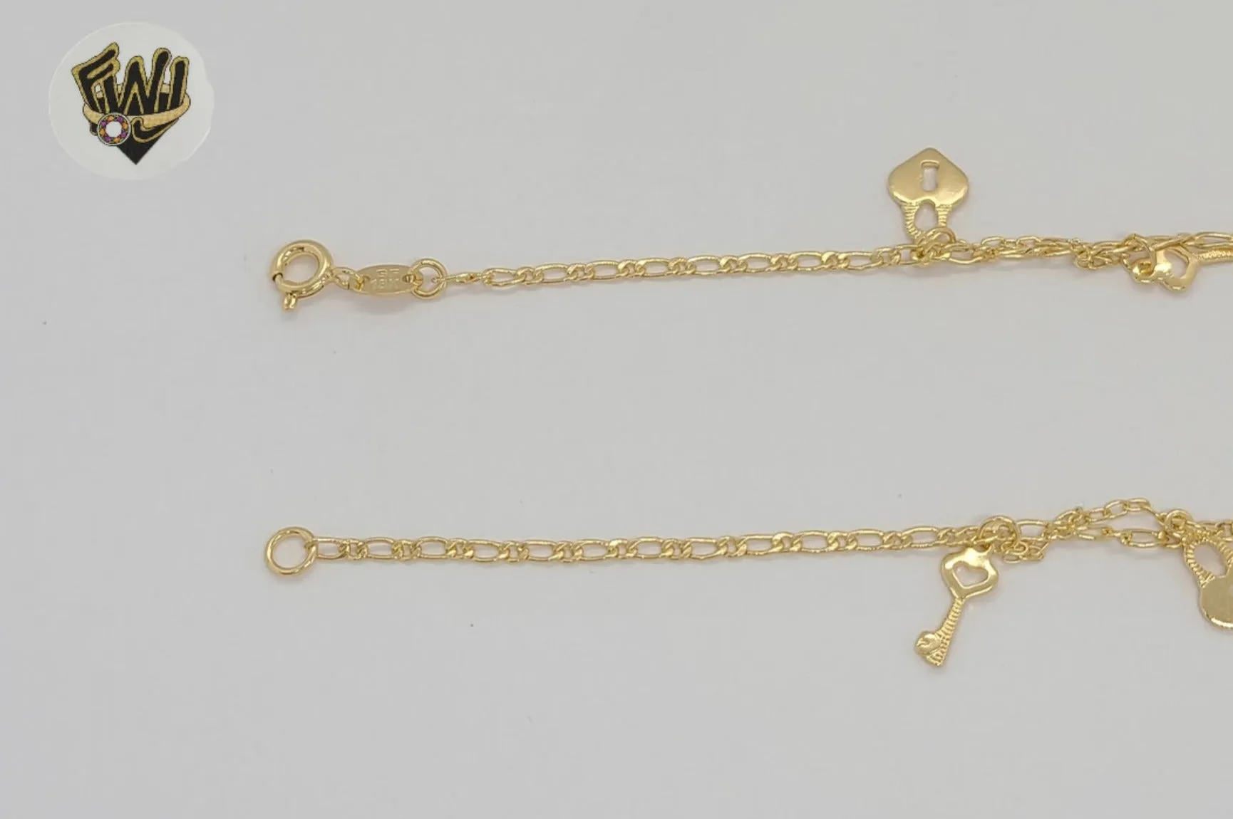 (1-0216) Gold Laminate - 2mm Alternative Figaro Link Charms Anklet 10 -BGF