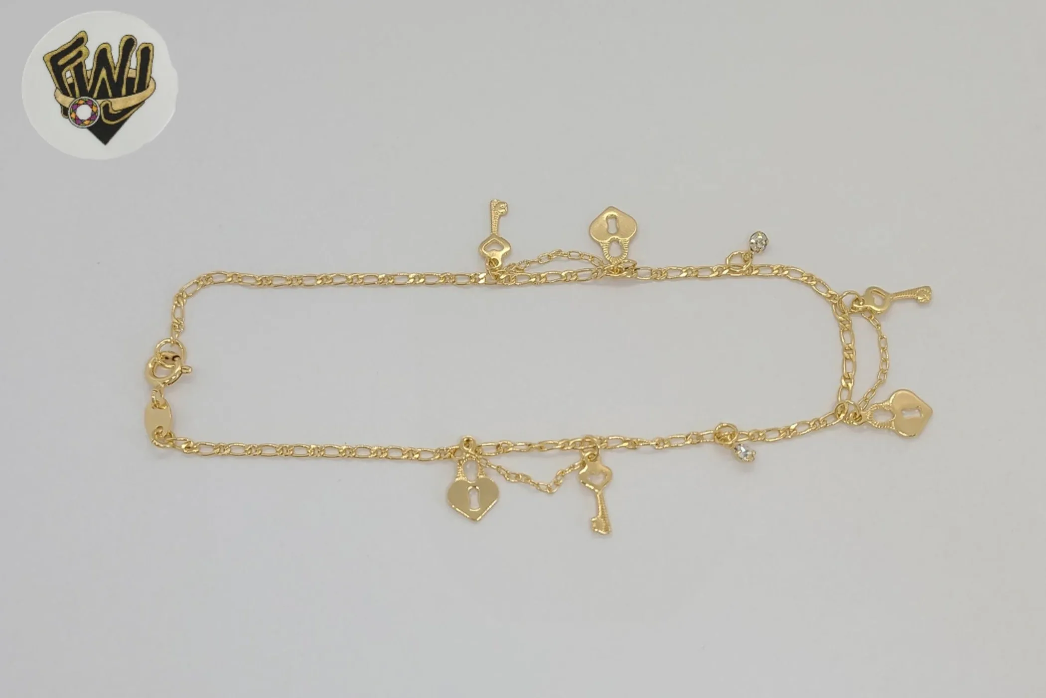 (1-0216) Gold Laminate - 2mm Alternative Figaro Link Charms Anklet 10 -BGF