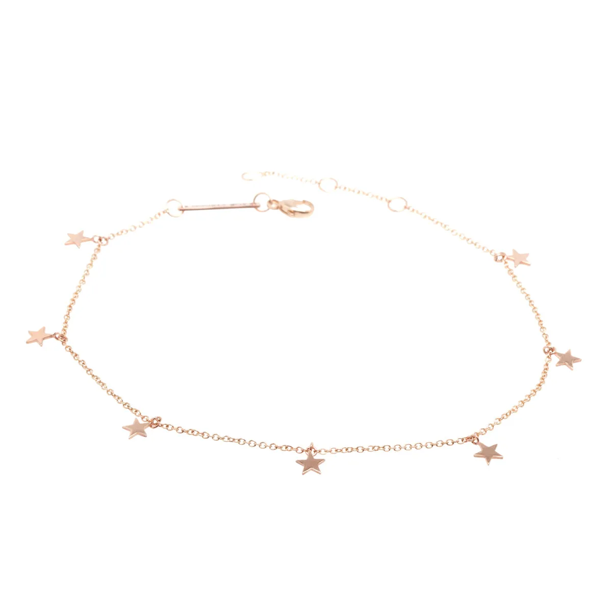 14k 7 Itty Bitty Dangling Star Charm Anklet