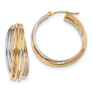 14k Tri-color Fancy Hollow Tube Hoops