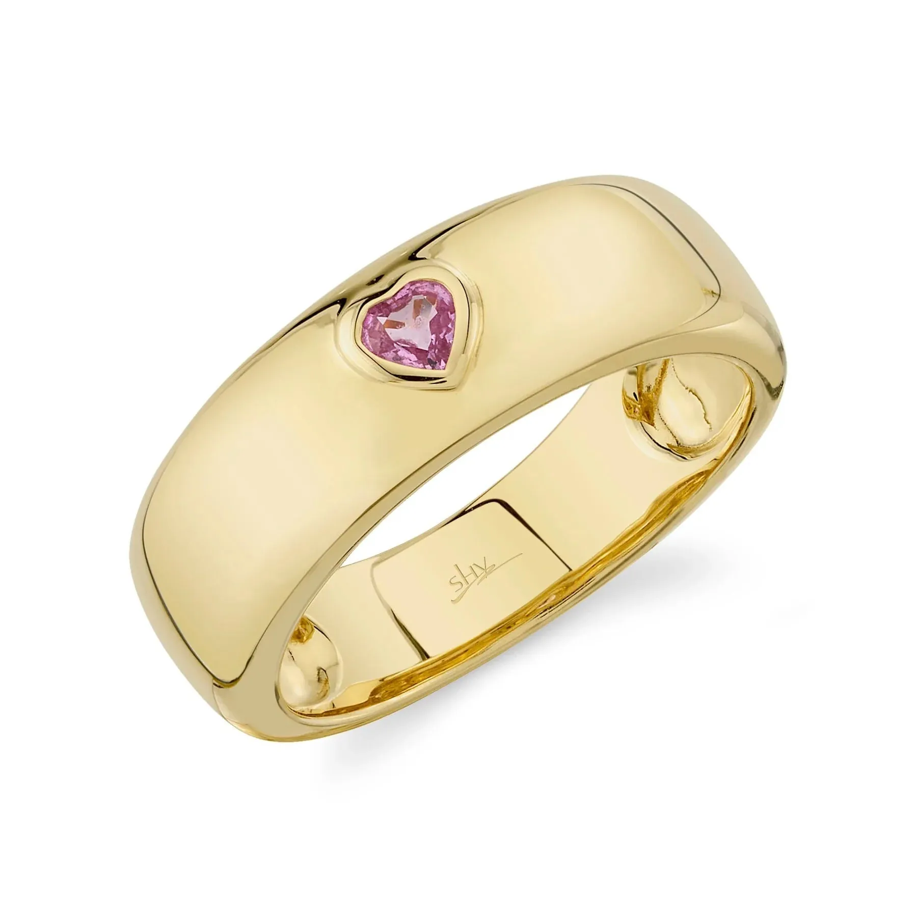 14K YELLOW GOLD HEART SAPPHIRE RING .13CT