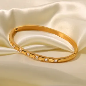 18K Gold Classic Simple Inlaid White Round Zircon Versatile Bracelet