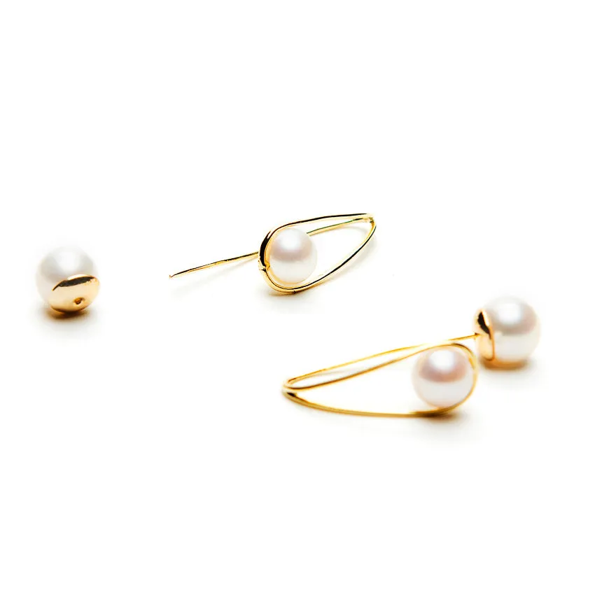 18k Gold Double Pearl Earrings