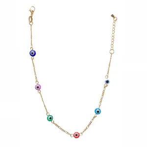 18K Gold Filled Multi Evil Eye Figaro Chain Anklet