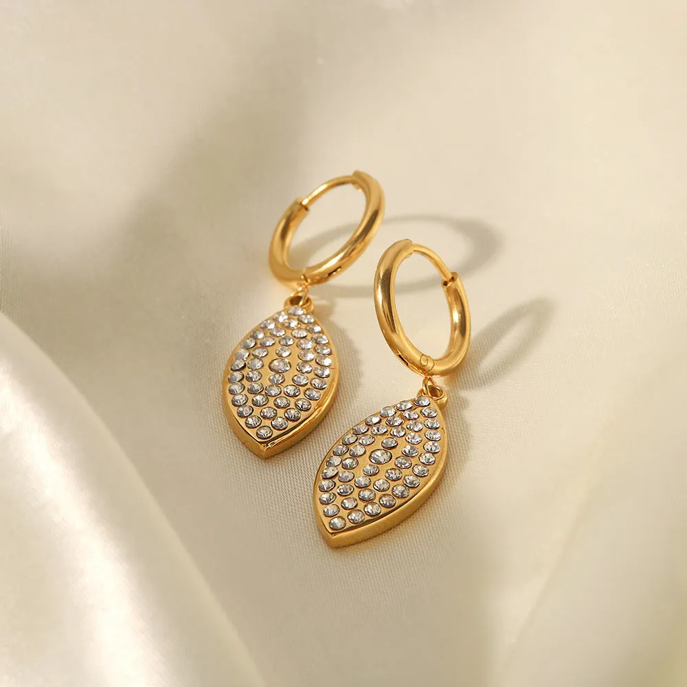 18K Gold Plated Diamond Leaf Shape Versatile Pendant Earrings