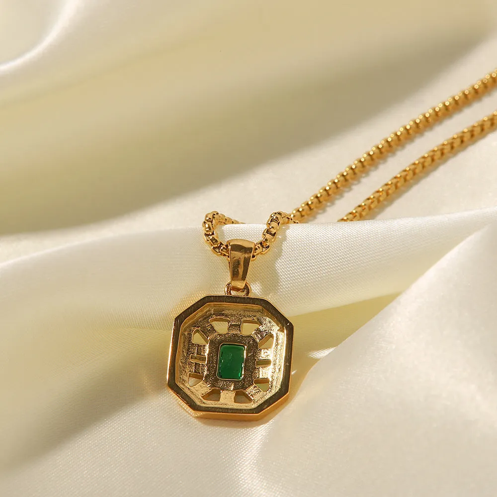 18K gold plated inlaid green zircon simple versatile necklace