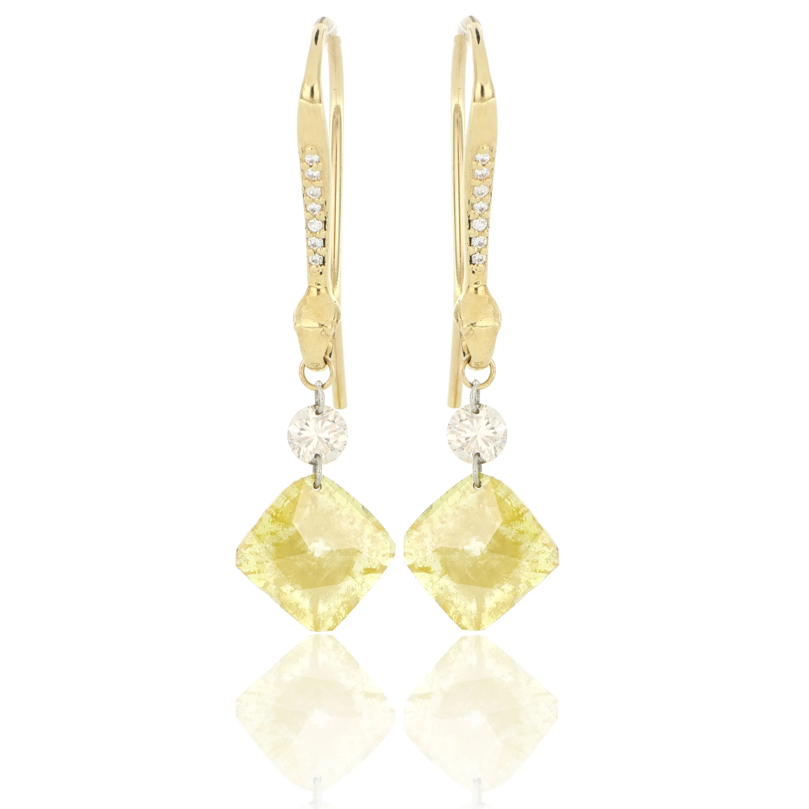 18k Yellow Gold Custom Fancy Yellow Diamond Drop Earrings