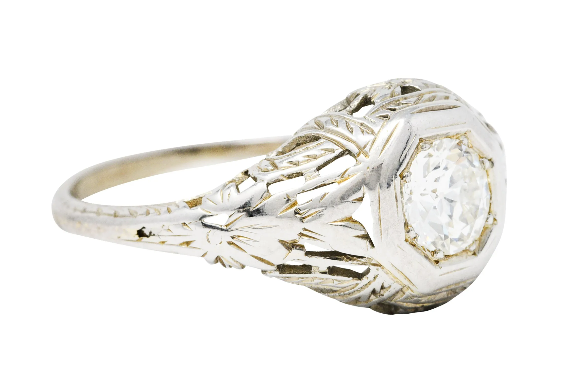 1920's Art Deco Diamond 18 Karat White Gold Blossom Engagement Ring