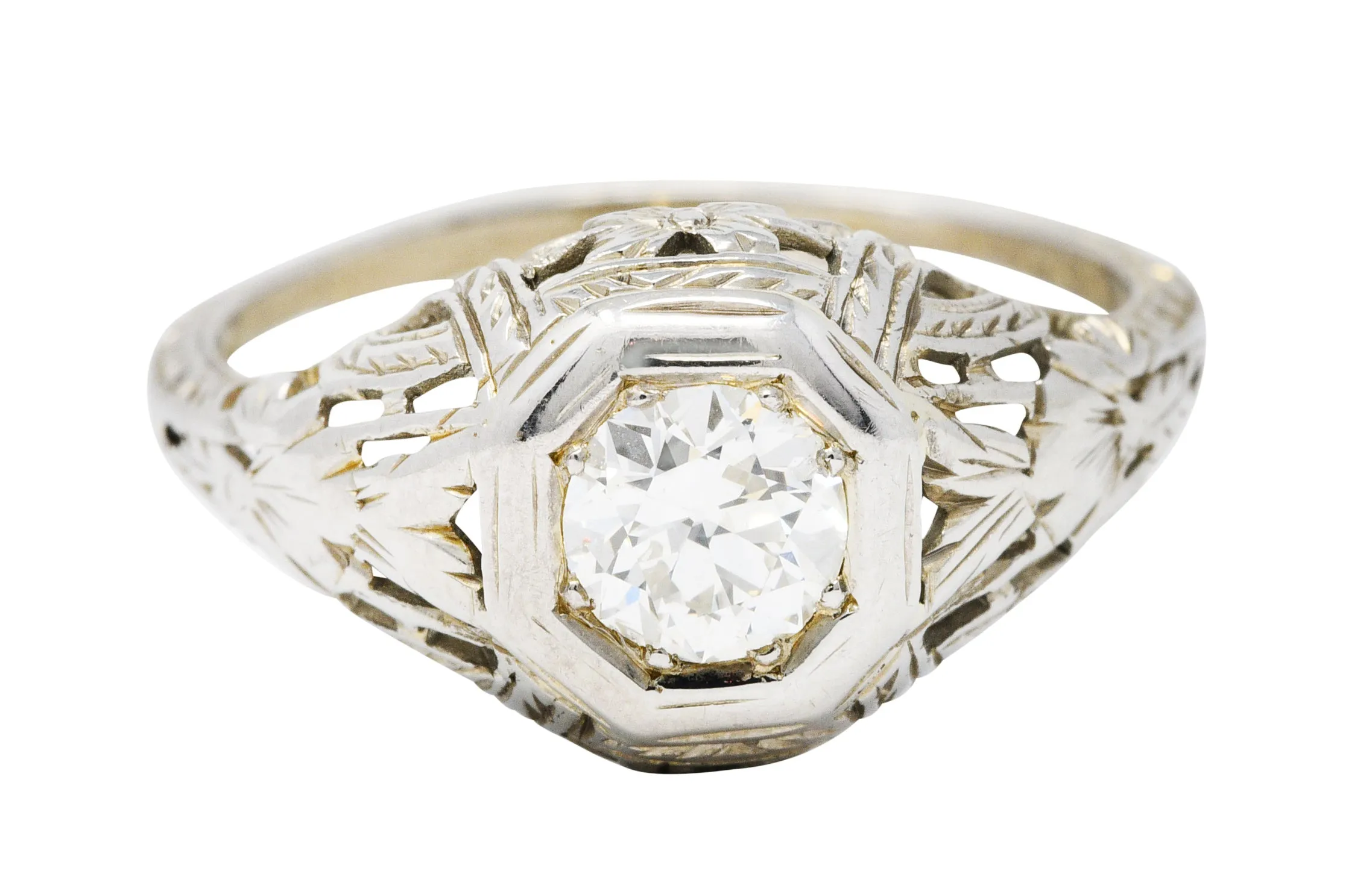 1920's Art Deco Diamond 18 Karat White Gold Blossom Engagement Ring