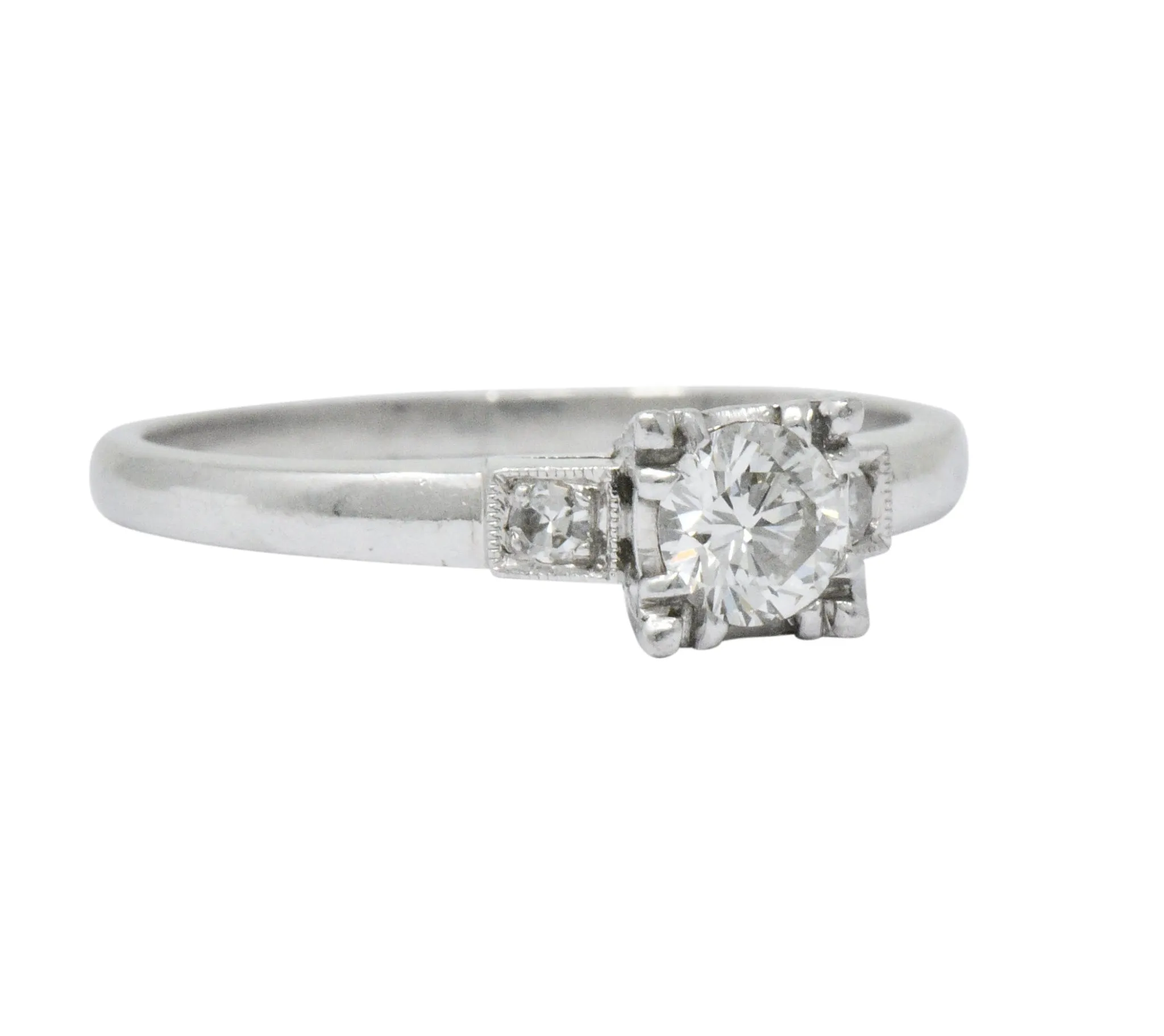 1950's Mid-Century 0.40 CTW Diamond Platinum Three Stone Engagement Ring