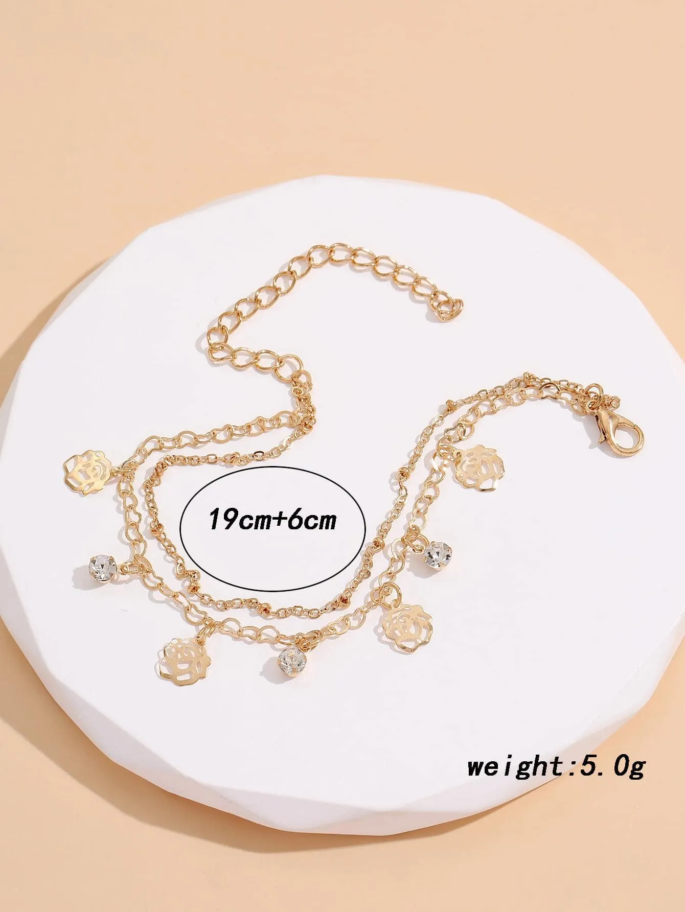 1pc Fashion Zinc Alloy Rhinestone & Rose Pendant Anklet Chain For Women For Travel