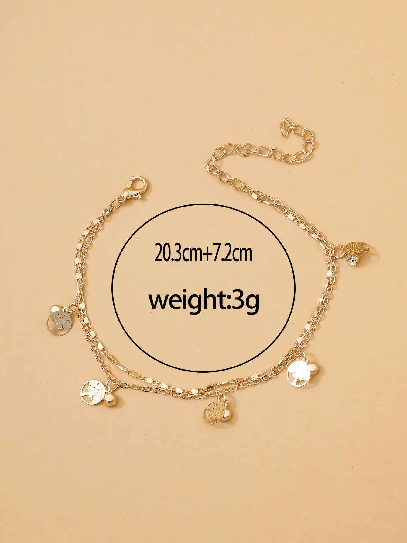 1pc Fashionable Zinc Alloy Tree Detail Round & Rhinestone Charm Layered Anklet For Women For Daily Decoration