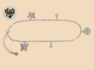 (2-0179-1) 925 Sterling Silver - 2mm Butterfly Charms Anklet - 8.5