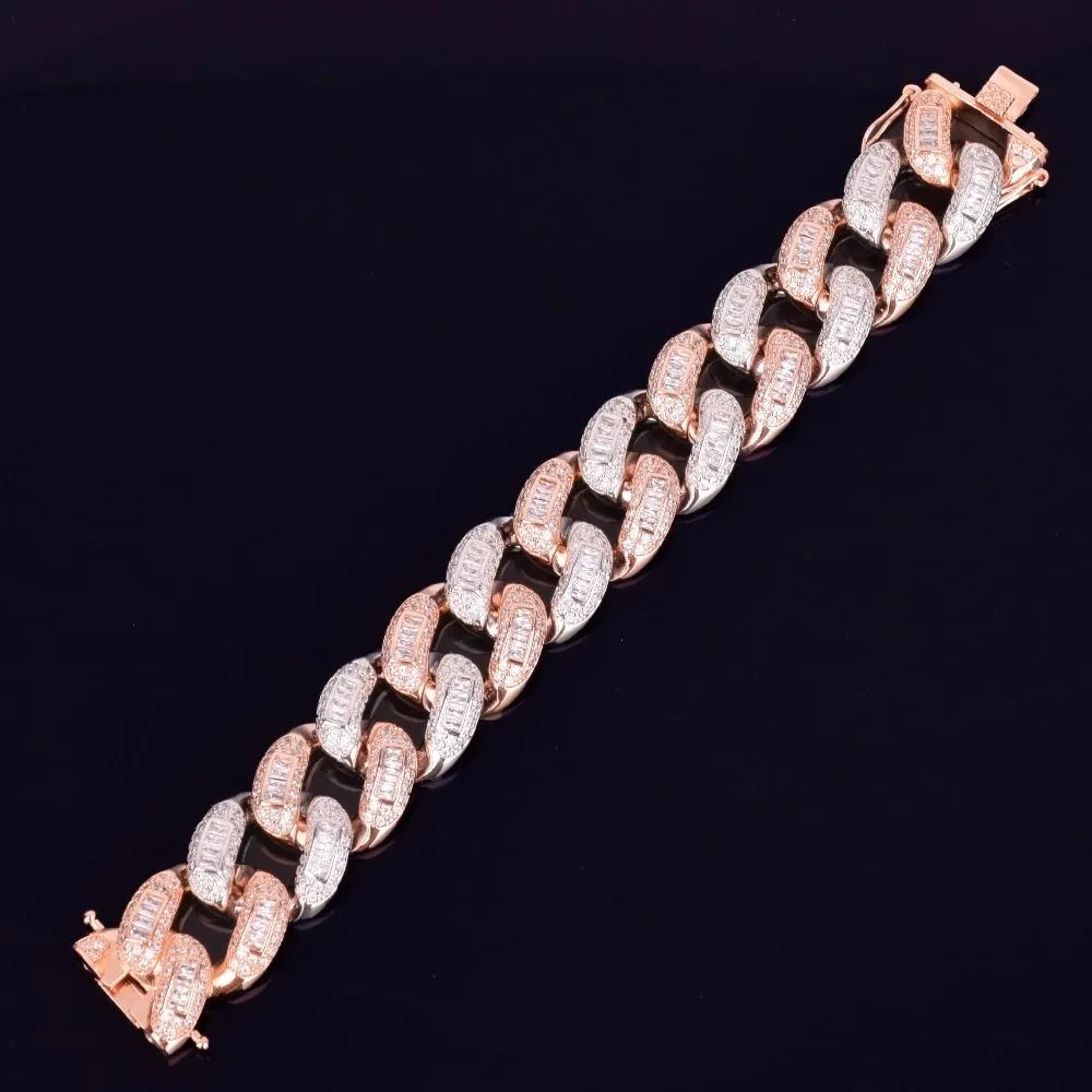 22mm Baguette Zircon Miami Cuban Link Colorful Bracelet Iced Out Colorful Chain 7" 8"