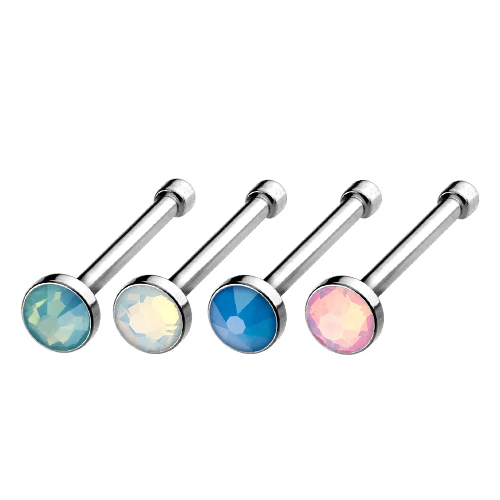 4 Pcs Value Pack of Assorted Flat Top Opalite Stone Press Fit 316L Surgical Steel WildKlass Nose Bone