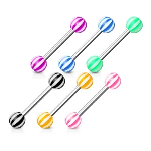 6 Pcs Value Pack of Assorted Color 316L Surgical Steel WildKlass Barbells with Candy Stripes Acrylic Balls