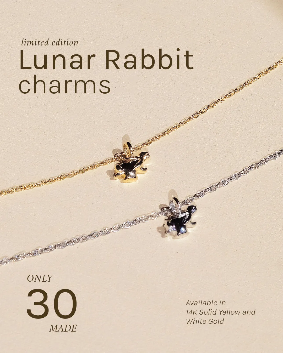 9K Solid Gold Lunar Rabbit Charm