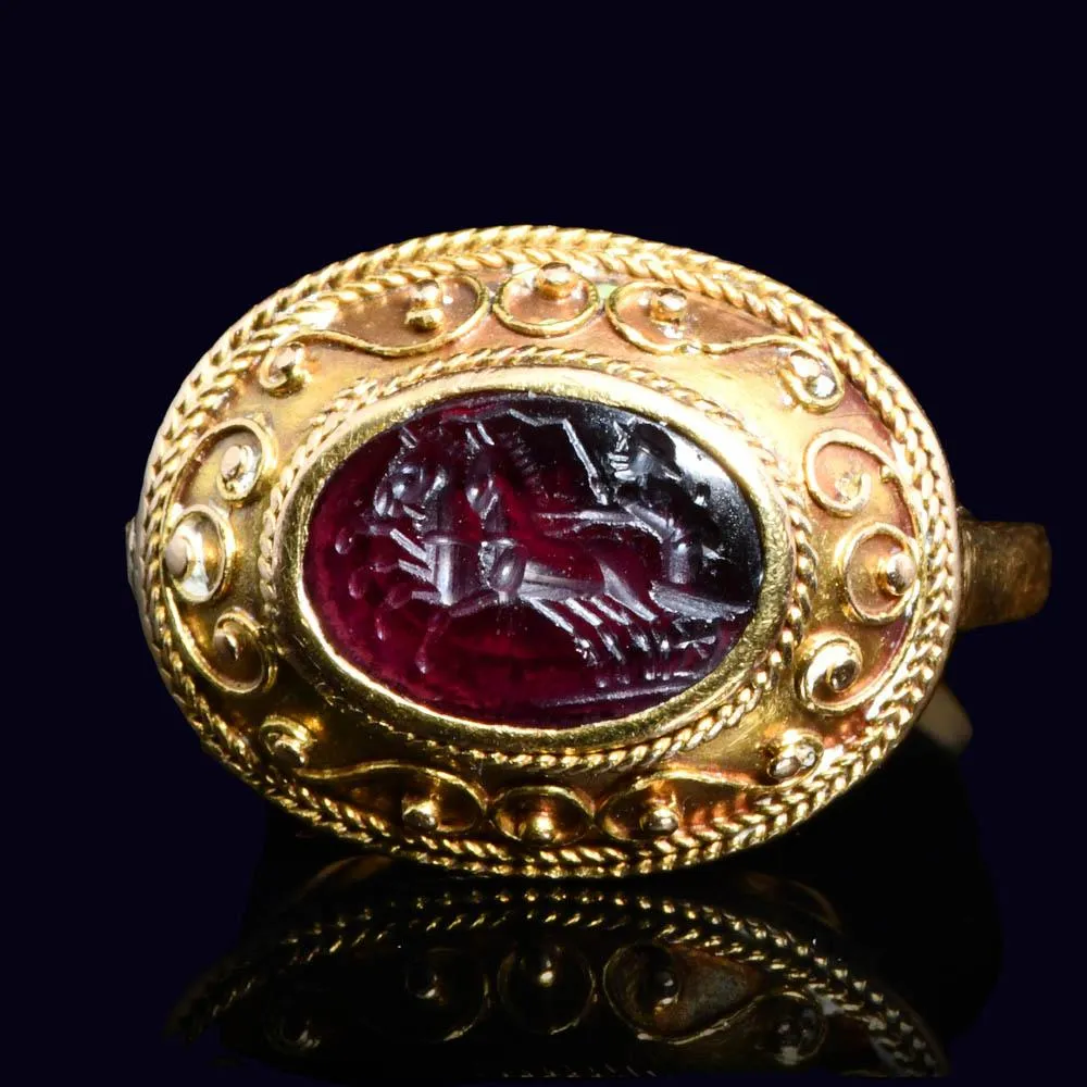 A Roman Garnet Ringstone Intaglio, Roman Imperial Period, ca. 1st - 2nd century CE