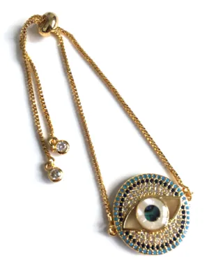 Abalone Evil Eye Bolo Chain Bracelet