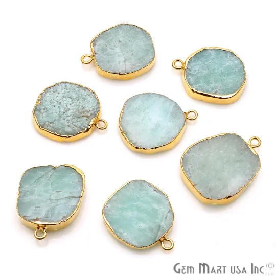 Amazonite Free Form Gold Electroplated 21x17mm Gemstone Single Bail Connector