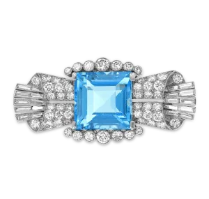 Art Deco Aquamarine Brooch, 10.00 Carats