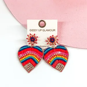 Beaded Heart Earrings in Multicolored