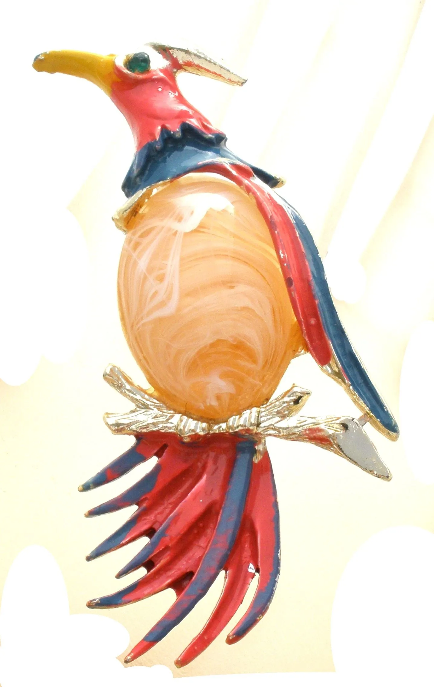 Bird Brooch with Jelly Belly & Enamel Vintage