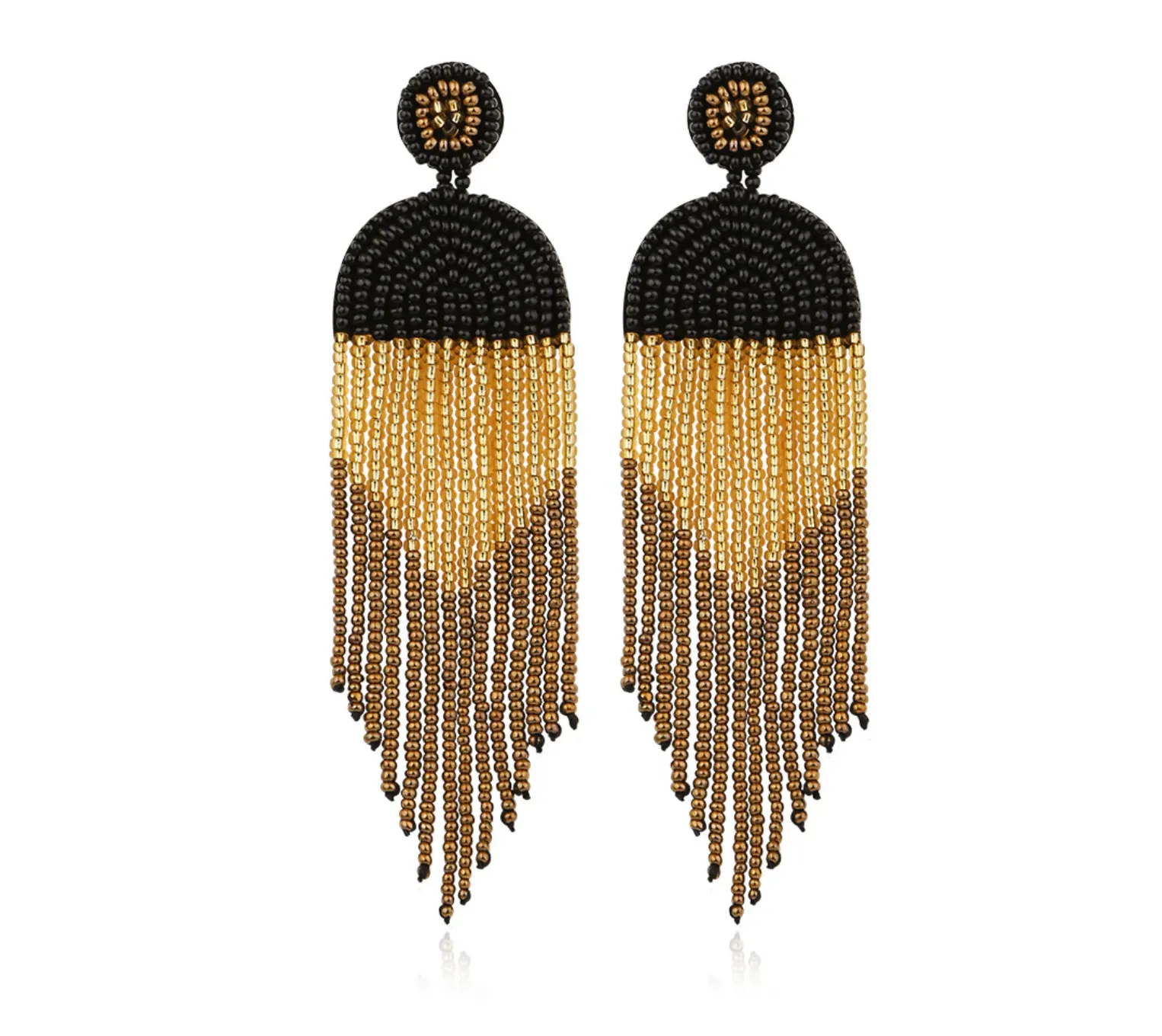 Black and Gold Beaded Boho Earrings - New Orleans, Saints Football, Black Gold, Beaded Earrings, Boho Accessories, NOLA Saints, Glass Beads