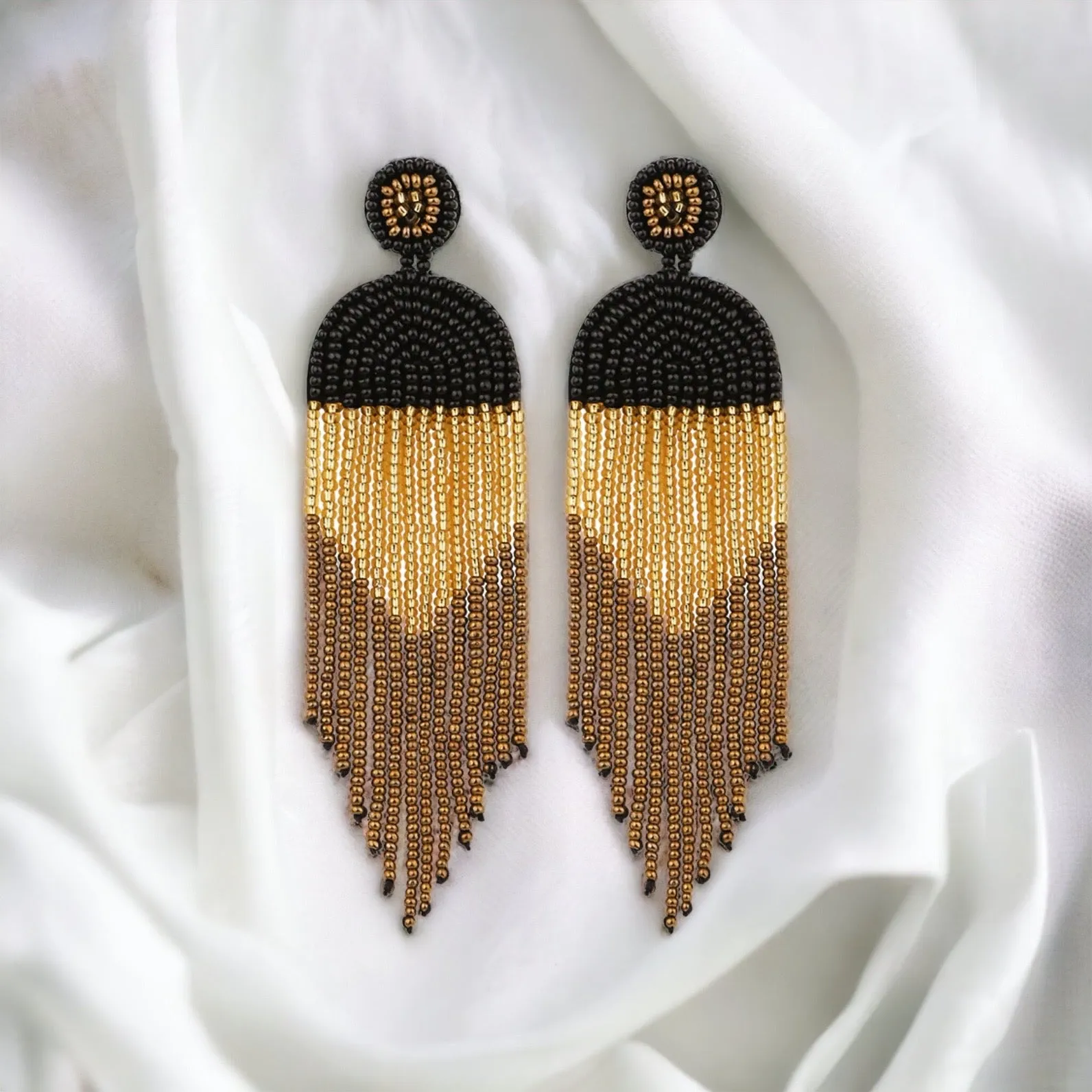 Black and Gold Beaded Boho Earrings - New Orleans, Saints Football, Black Gold, Beaded Earrings, Boho Accessories, NOLA Saints, Glass Beads