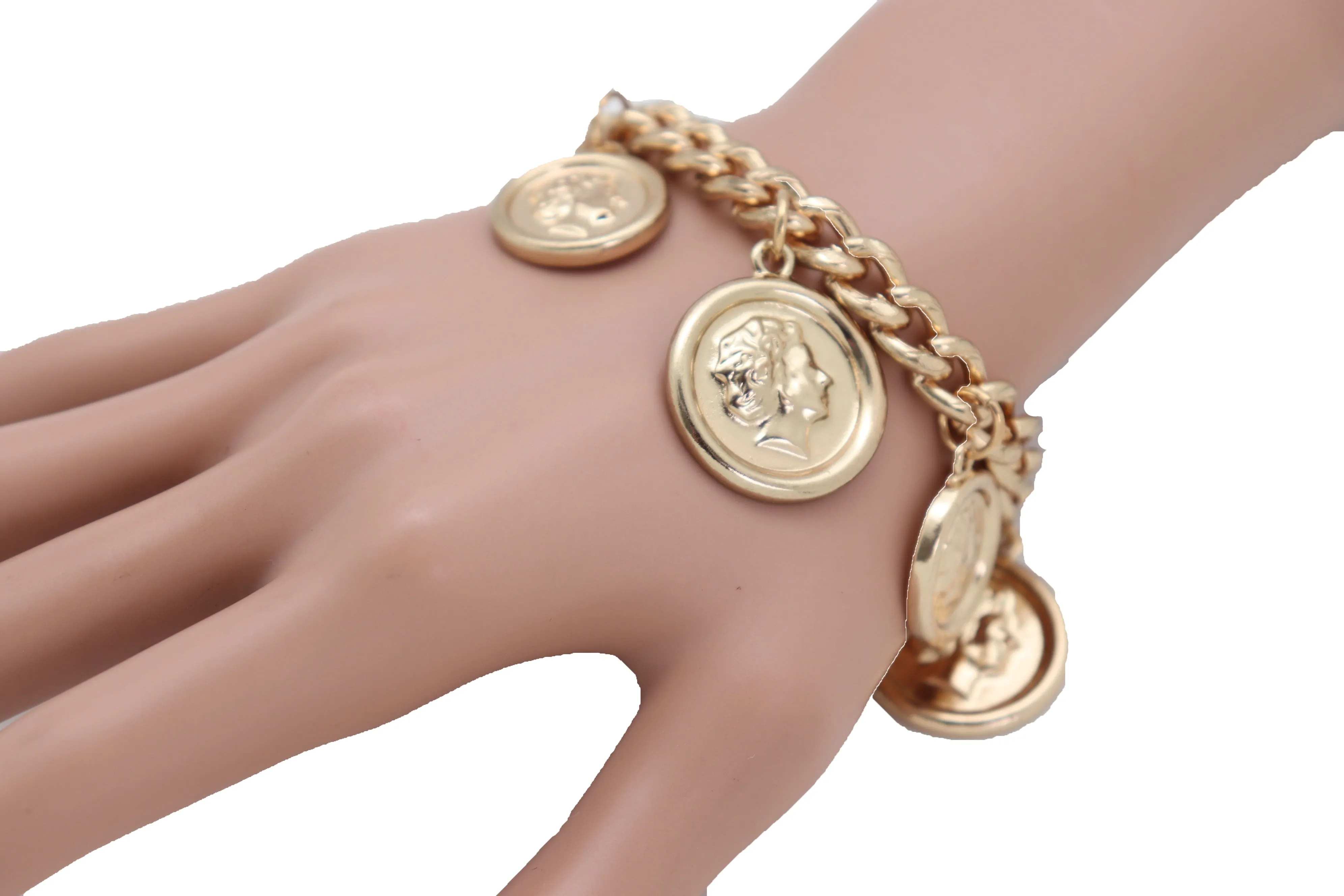 Bracelet Gold Metal Chain Greek Style Coin Street One Size