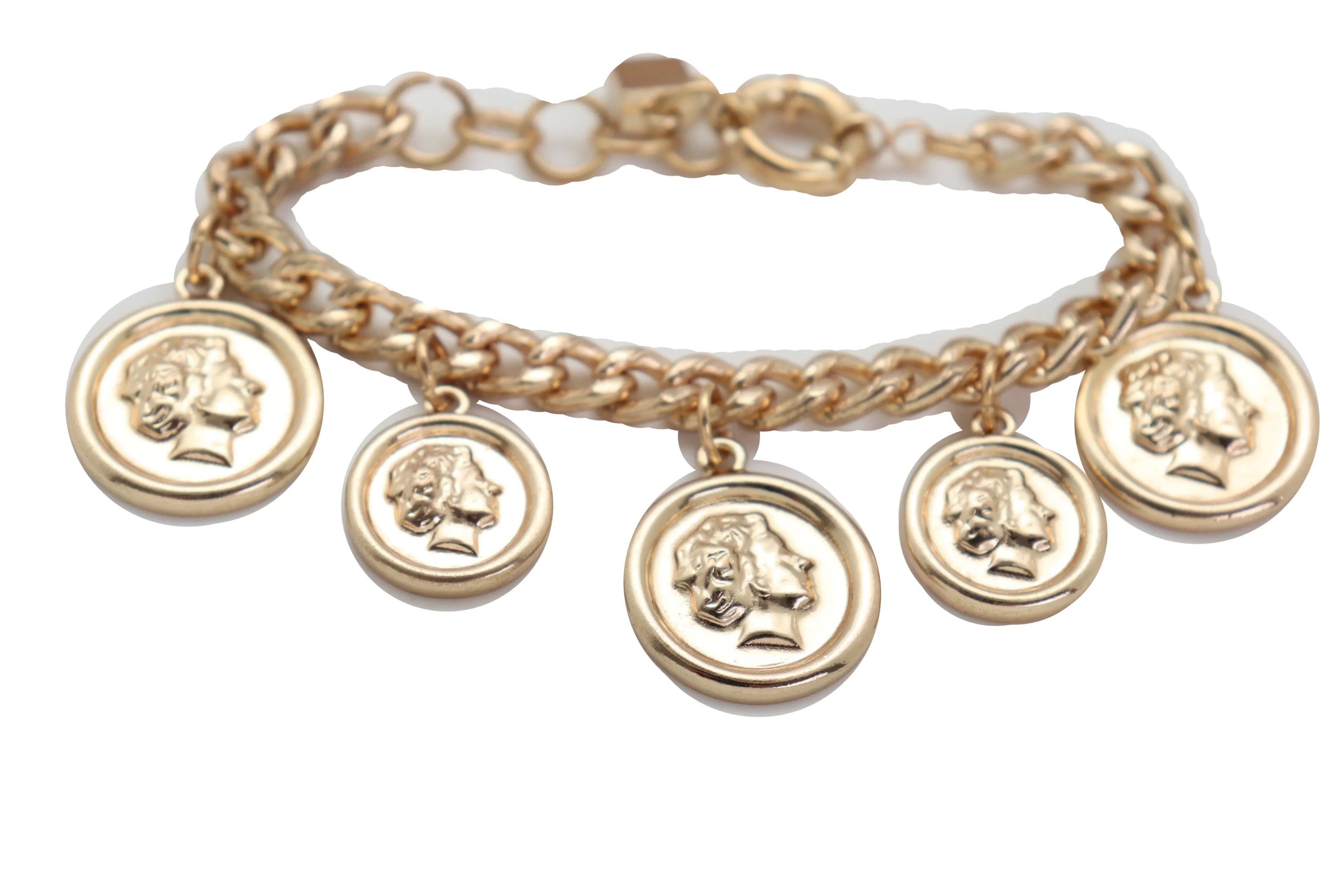 Bracelet Gold Metal Chain Greek Style Coin Street One Size