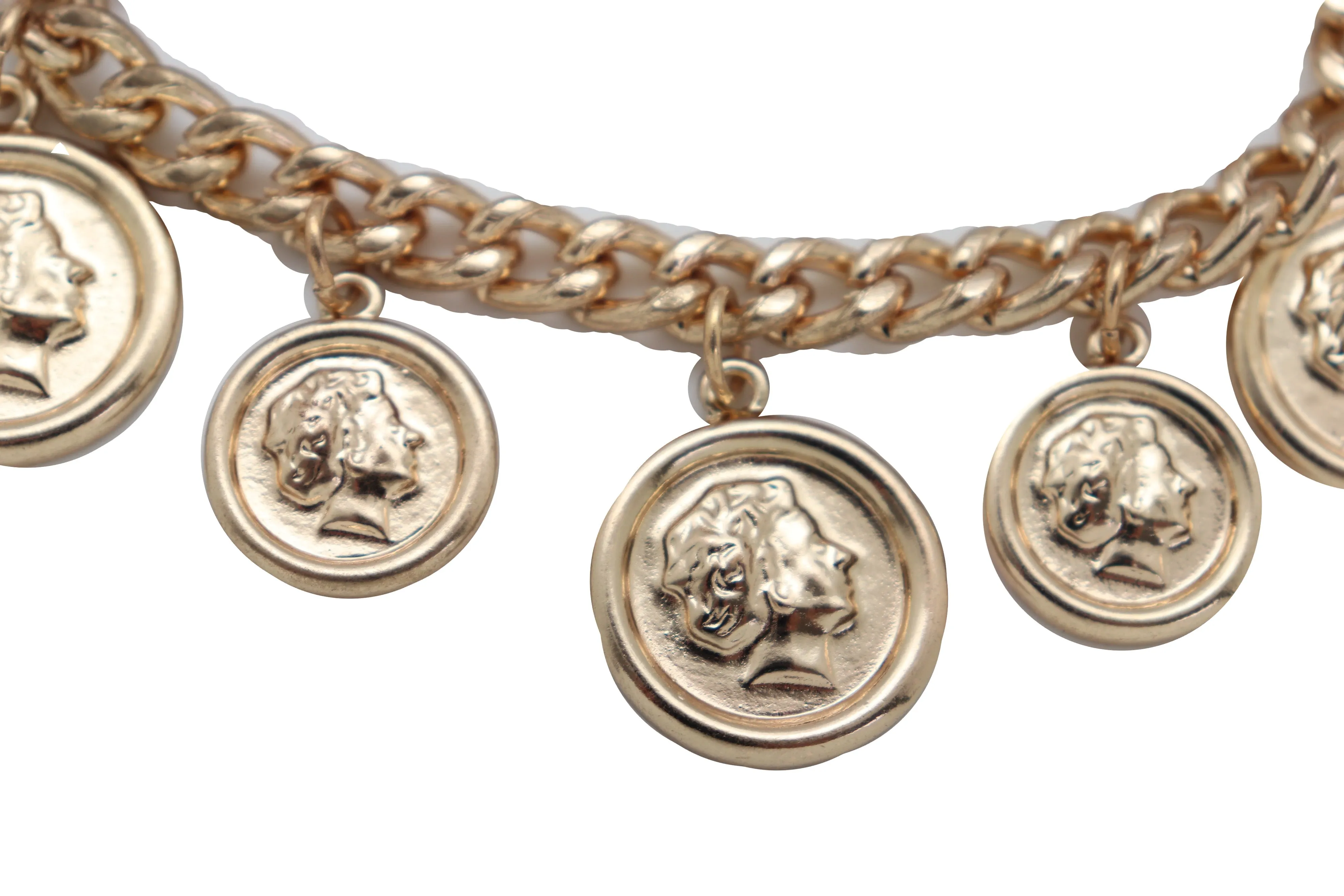 Bracelet Gold Metal Chain Greek Style Coin Street One Size