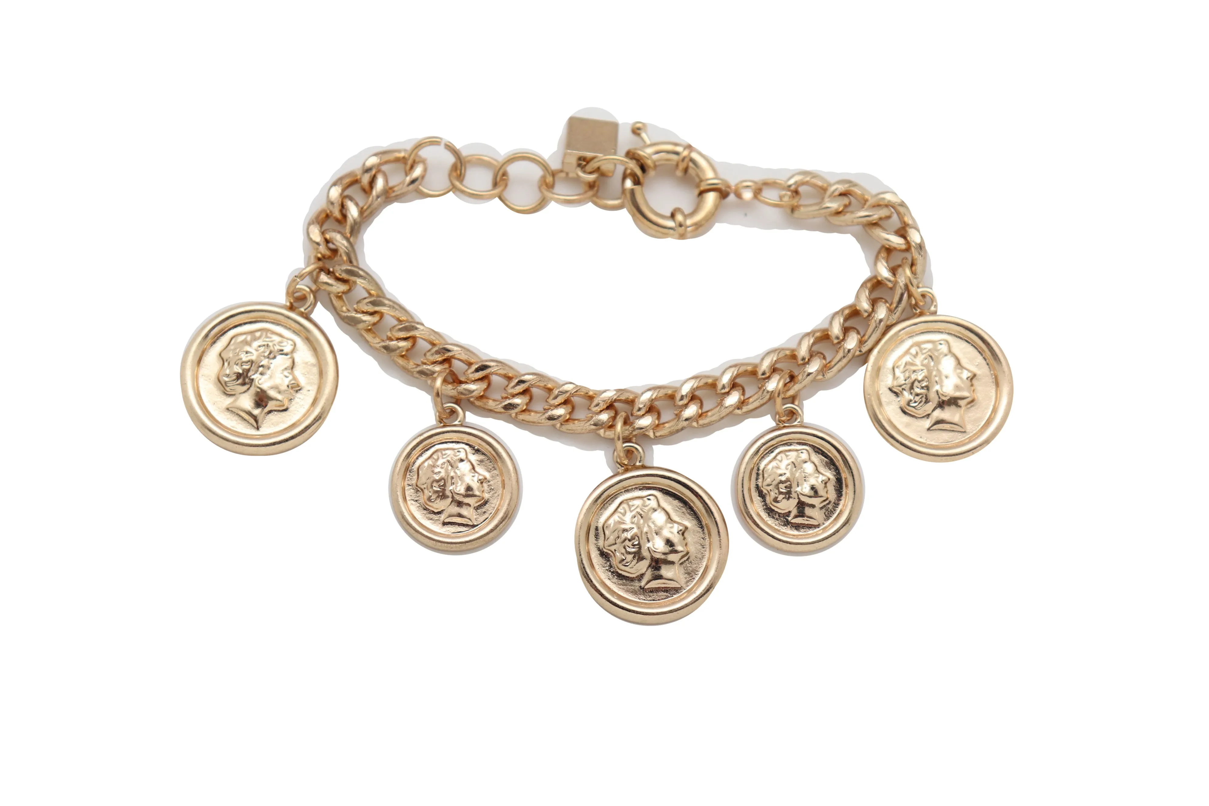 Bracelet Gold Metal Chain Greek Style Coin Street One Size