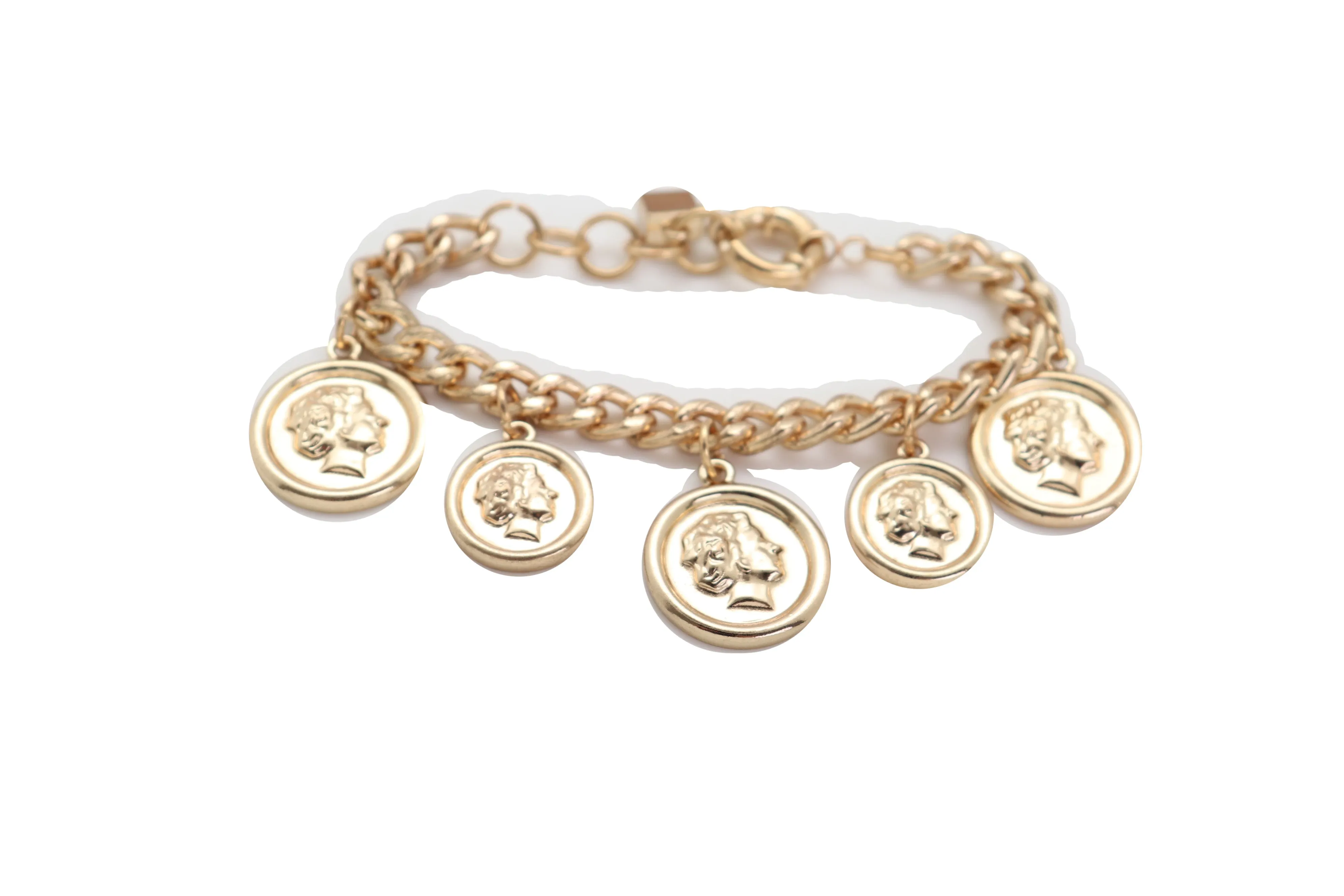 Bracelet Gold Metal Chain Greek Style Coin Street One Size