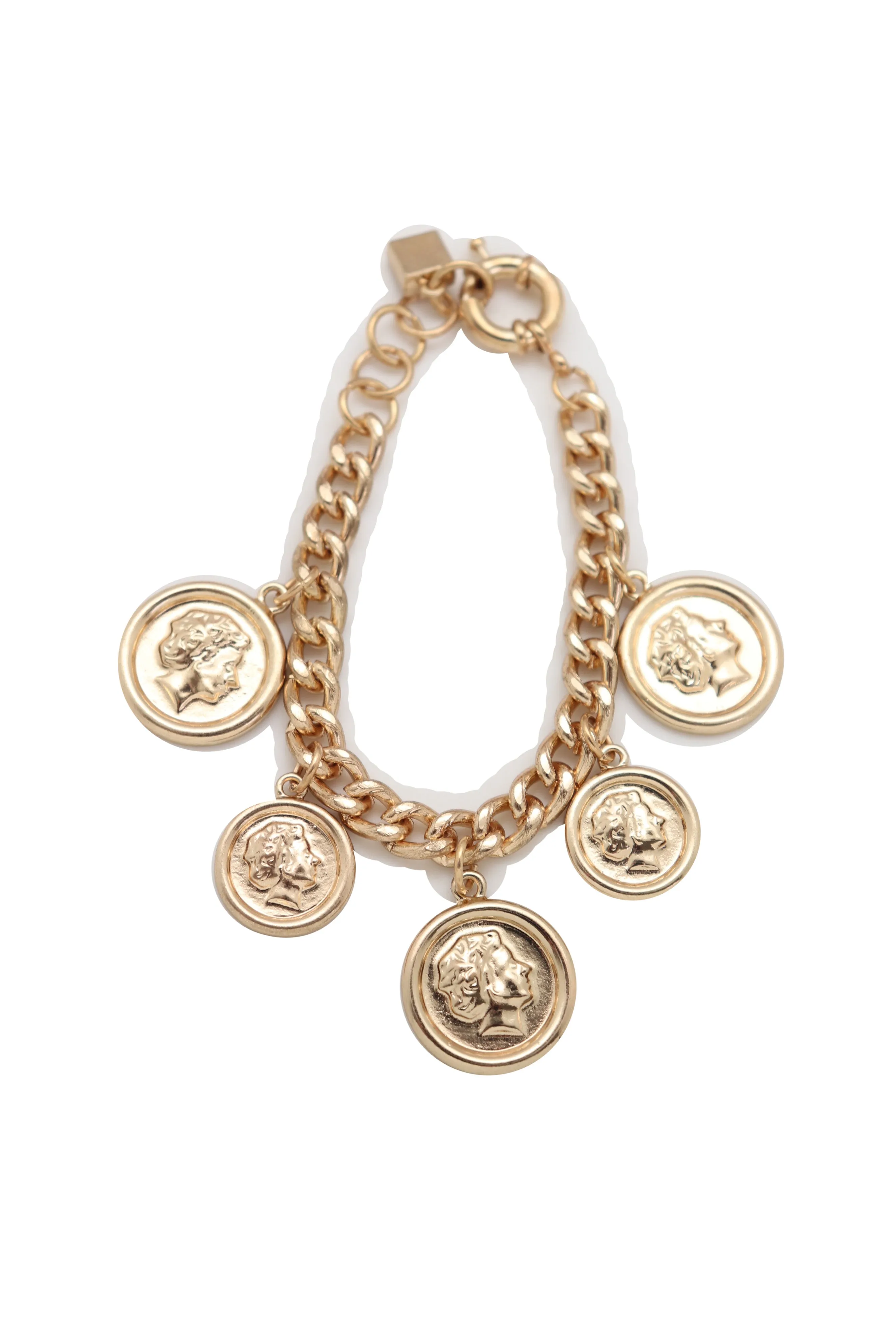 Bracelet Gold Metal Chain Greek Style Coin Street One Size