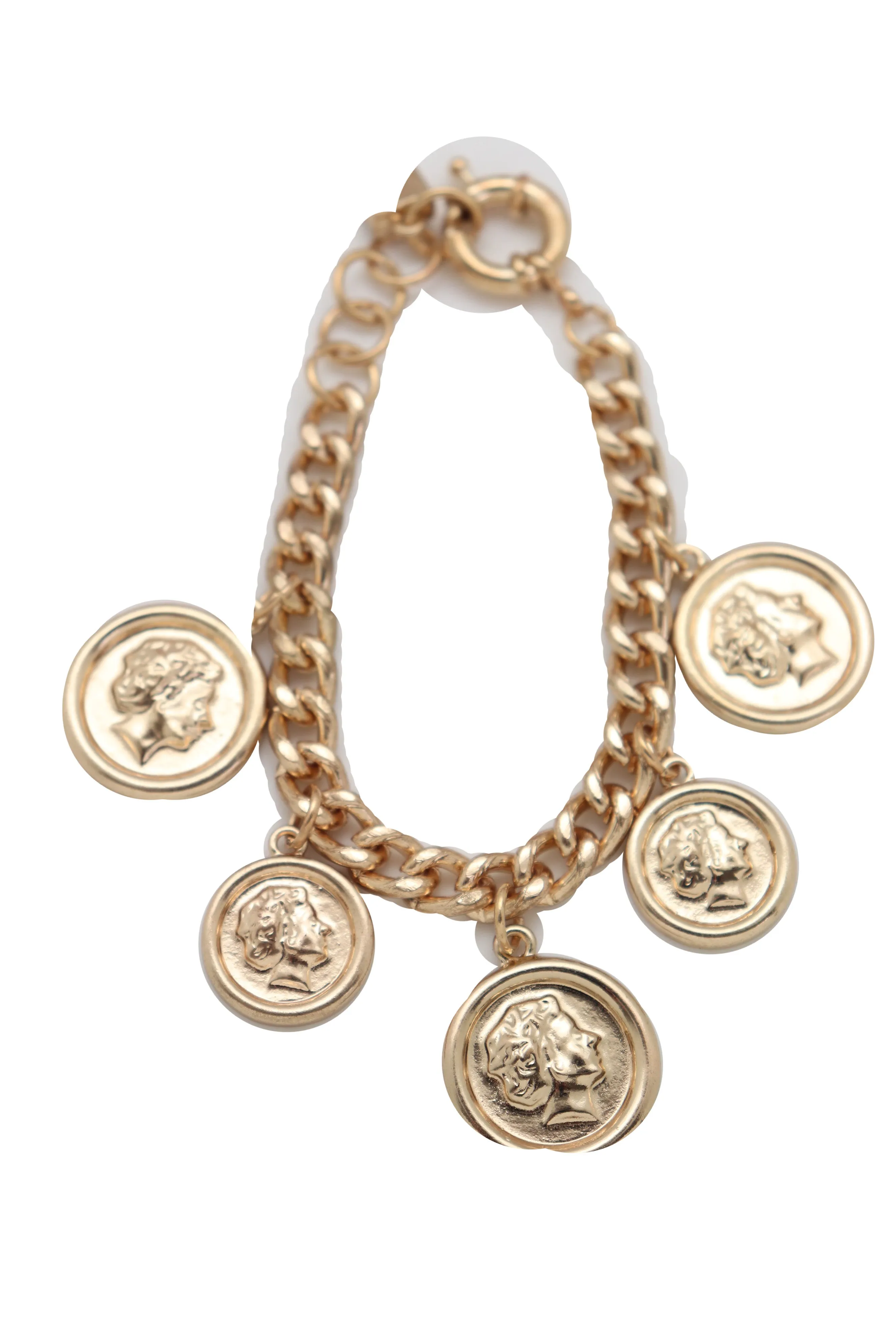 Bracelet Gold Metal Chain Greek Style Coin Street One Size