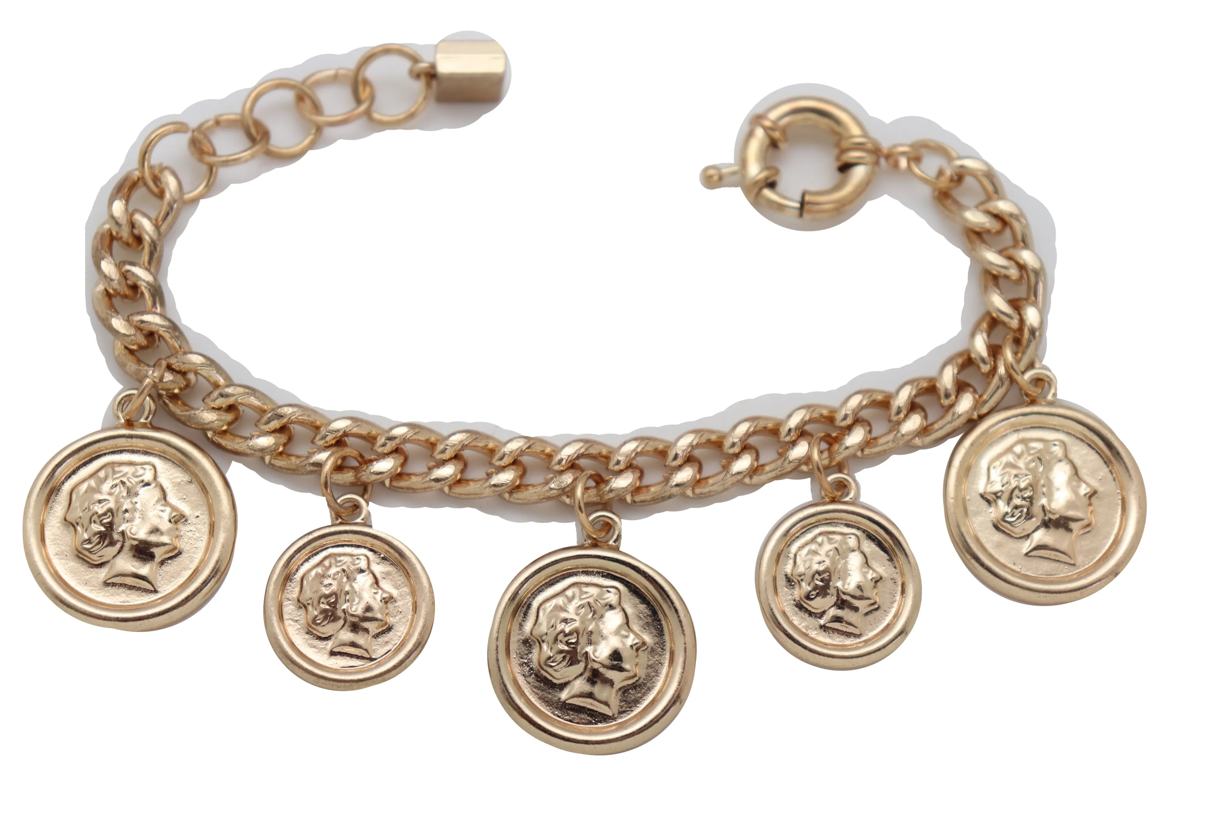 Bracelet Gold Metal Chain Greek Style Coin Street One Size