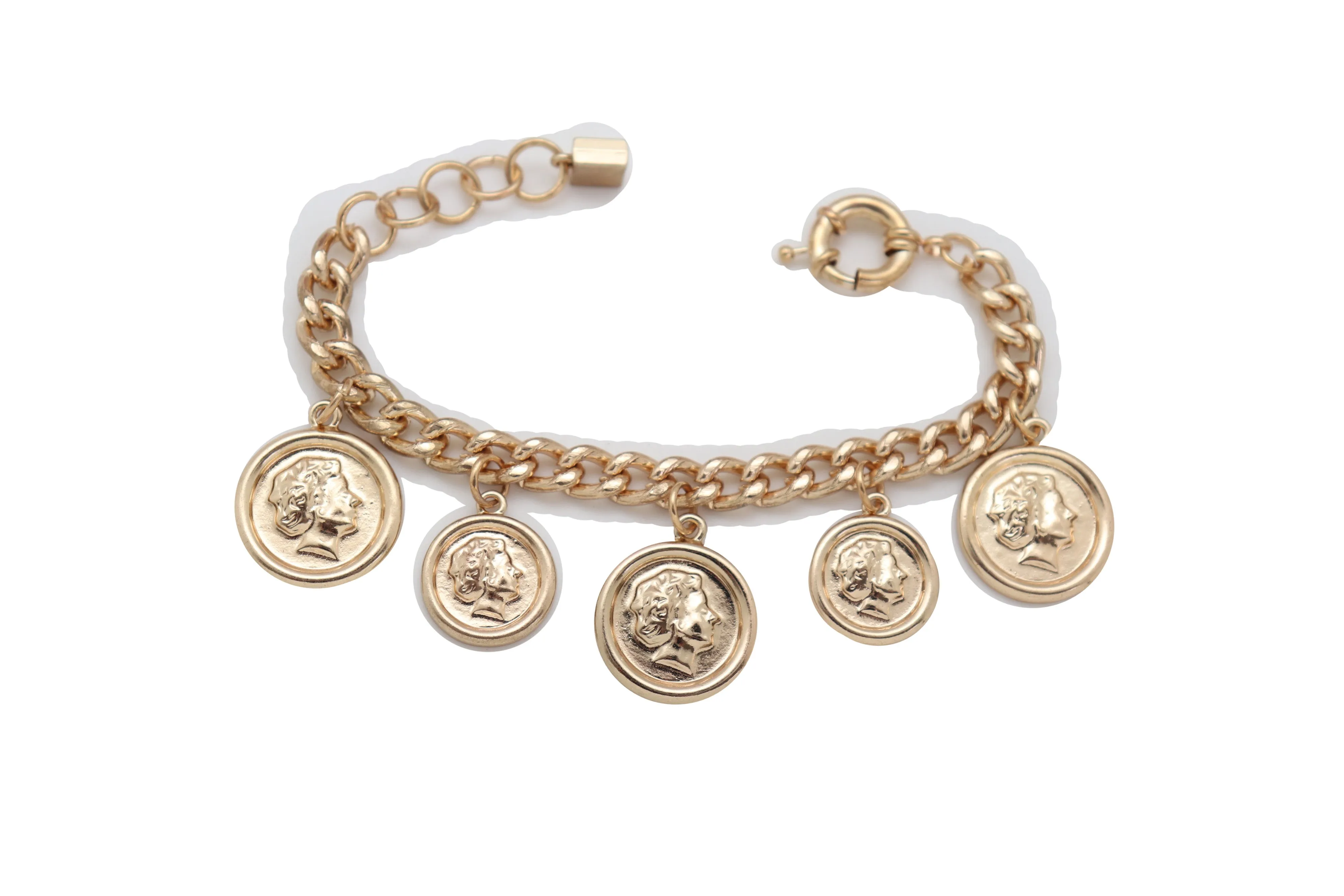 Bracelet Gold Metal Chain Greek Style Coin Street One Size