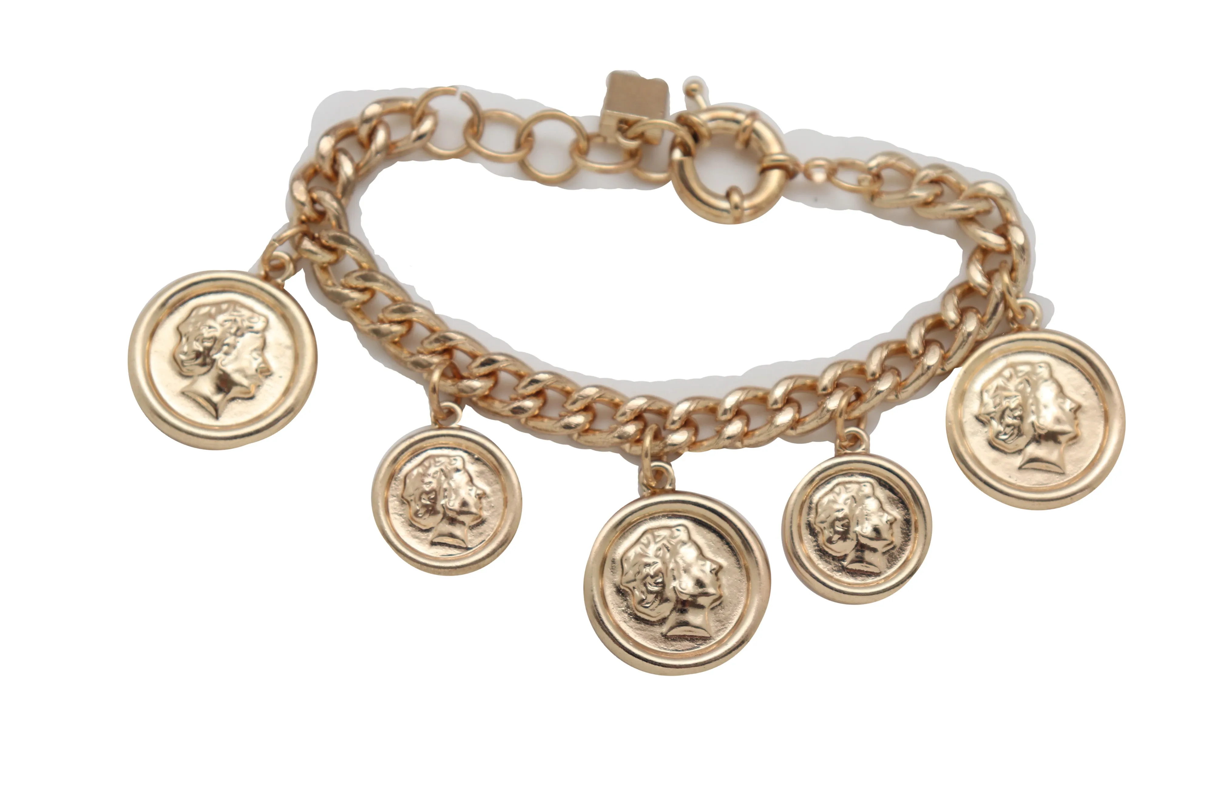 Bracelet Gold Metal Chain Greek Style Coin Street One Size