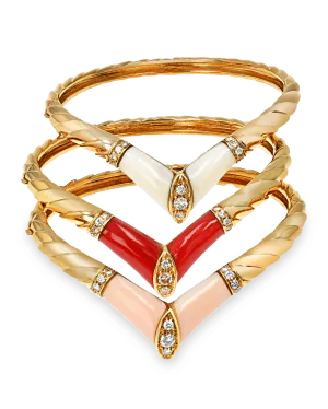 Coral and Diamond Bangle Bracelet Set