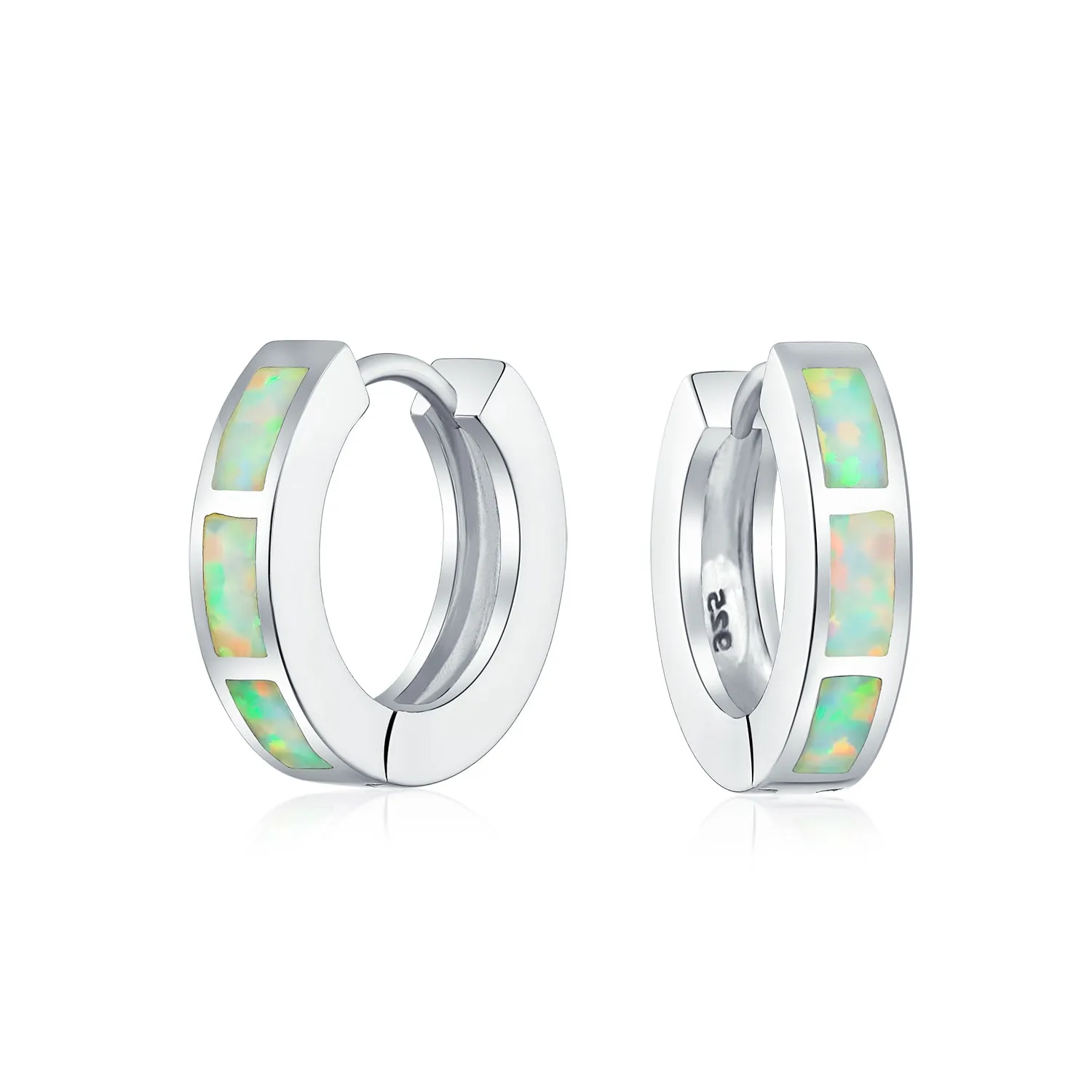 Created Opal Iridescent Hoop Earrings Sterling Silver