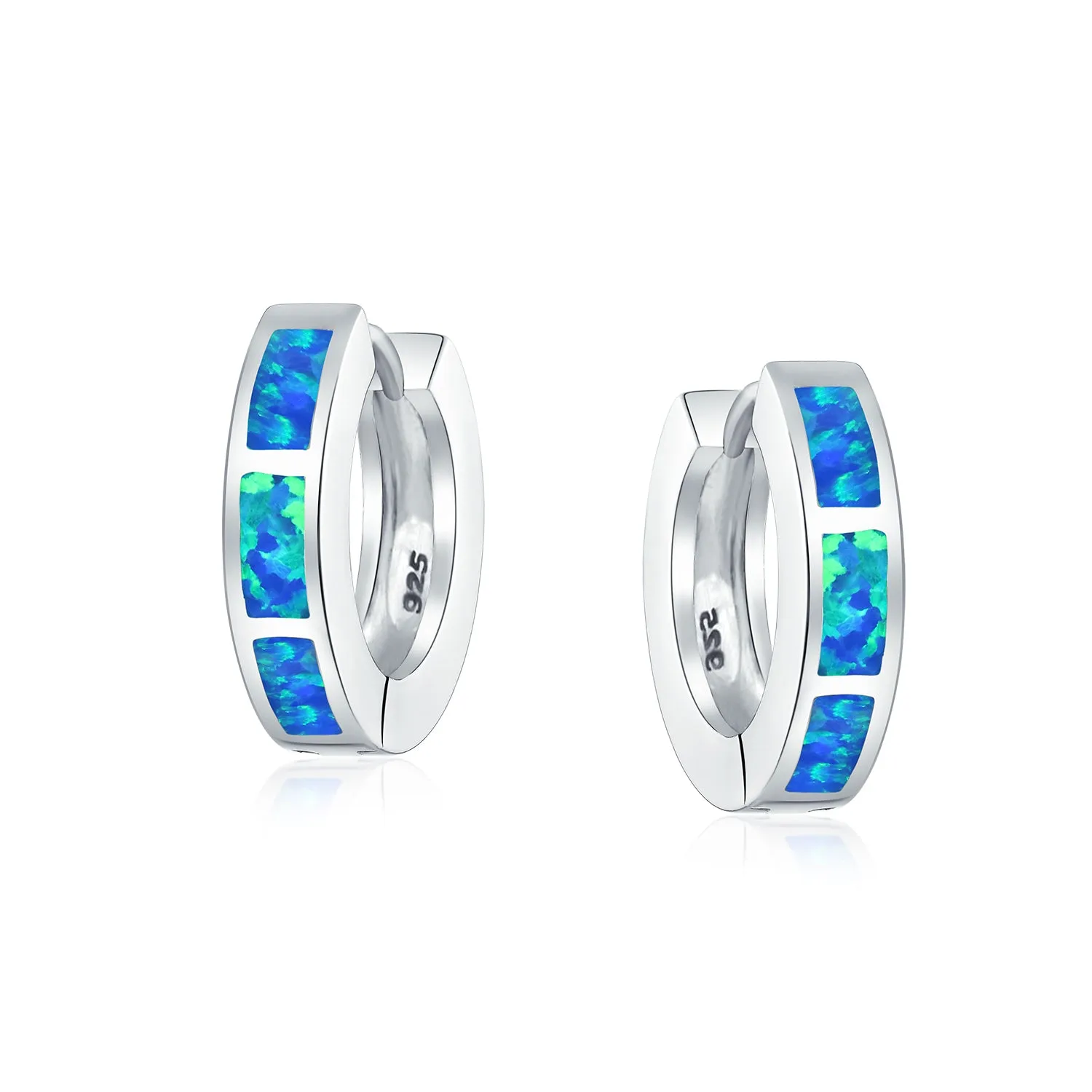 Created Opal Iridescent Hoop Earrings Sterling Silver