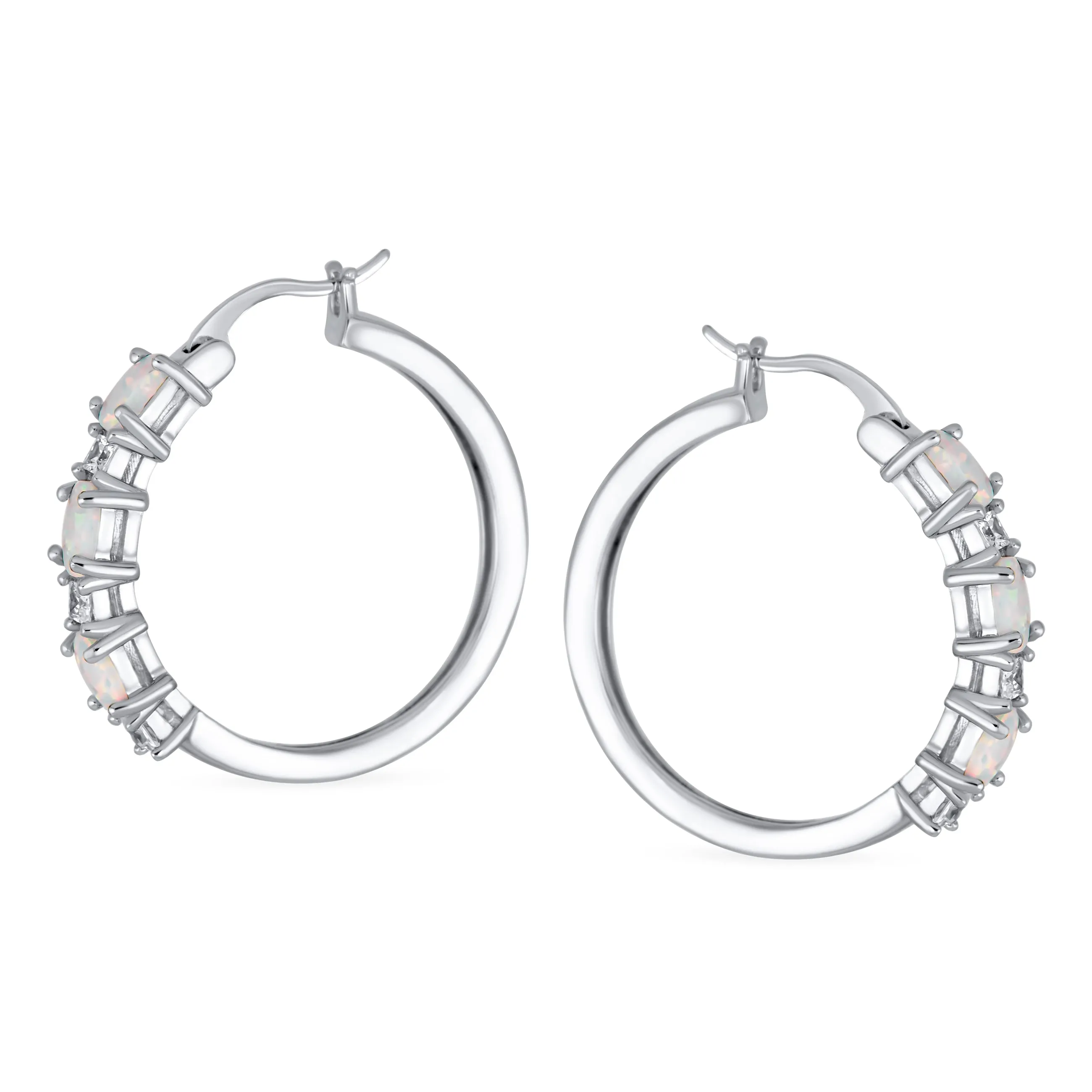 Created Opal Iridescent Hoop Earrings Sterling Silver