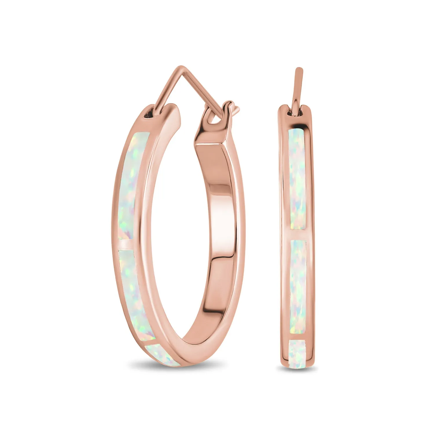 Created Opal Iridescent Hoop Earrings Sterling Silver