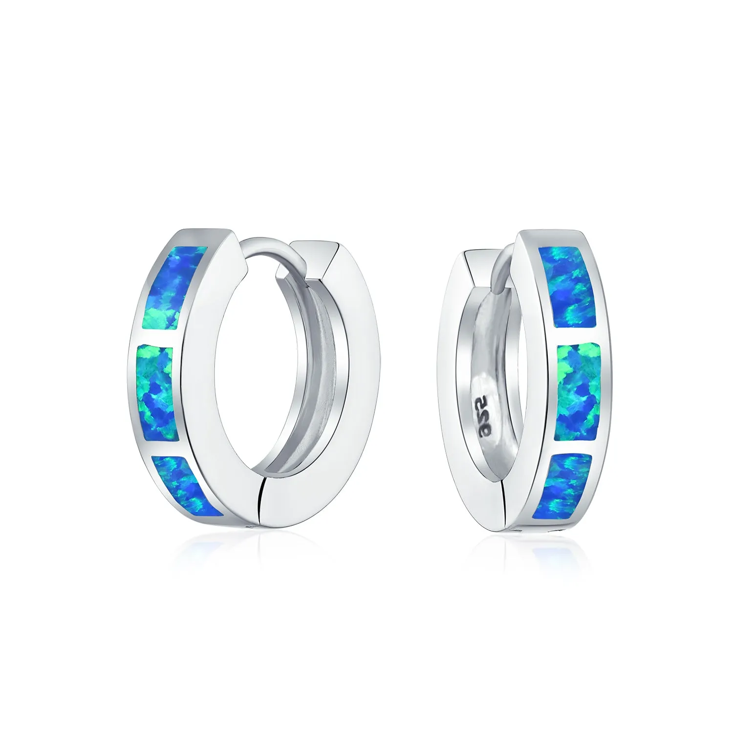 Created Opal Iridescent Hoop Earrings Sterling Silver