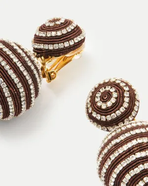 Crystal Brown Stripe Drop Earrings | Clip Backing