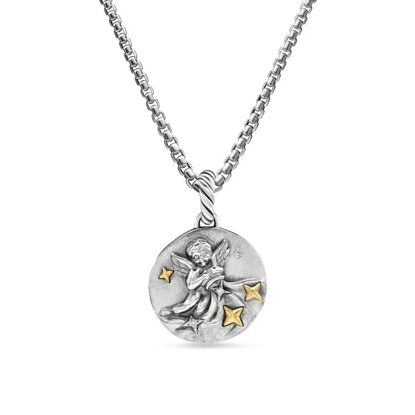 David Yurman Aquarius Amulet in Sterling Silver with 18K Yellow Gold and Diamonds, 19mm