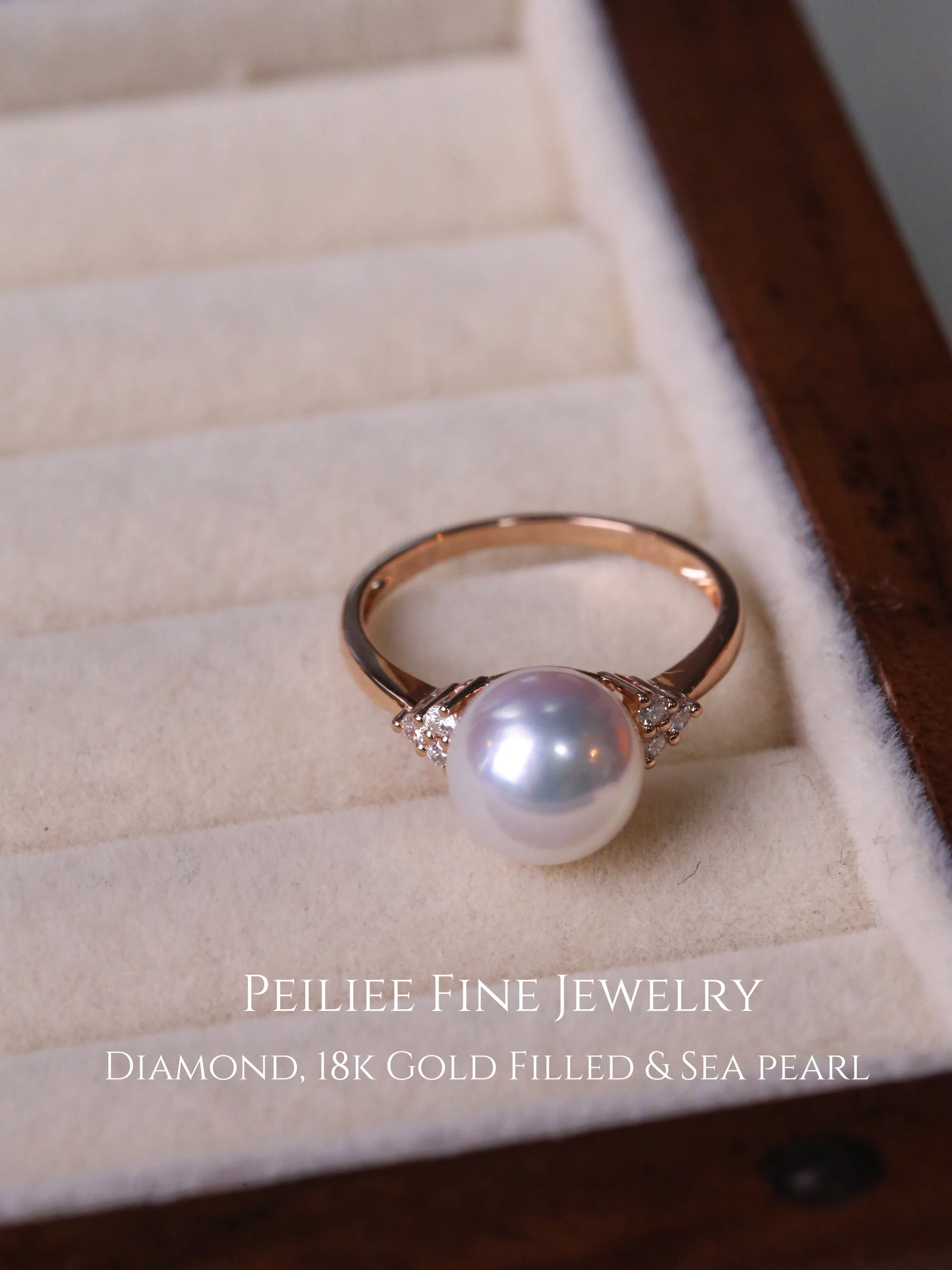 Diamonds Wave Of Elegance Akoya Sea Pearl 18k Gold Filled Ring