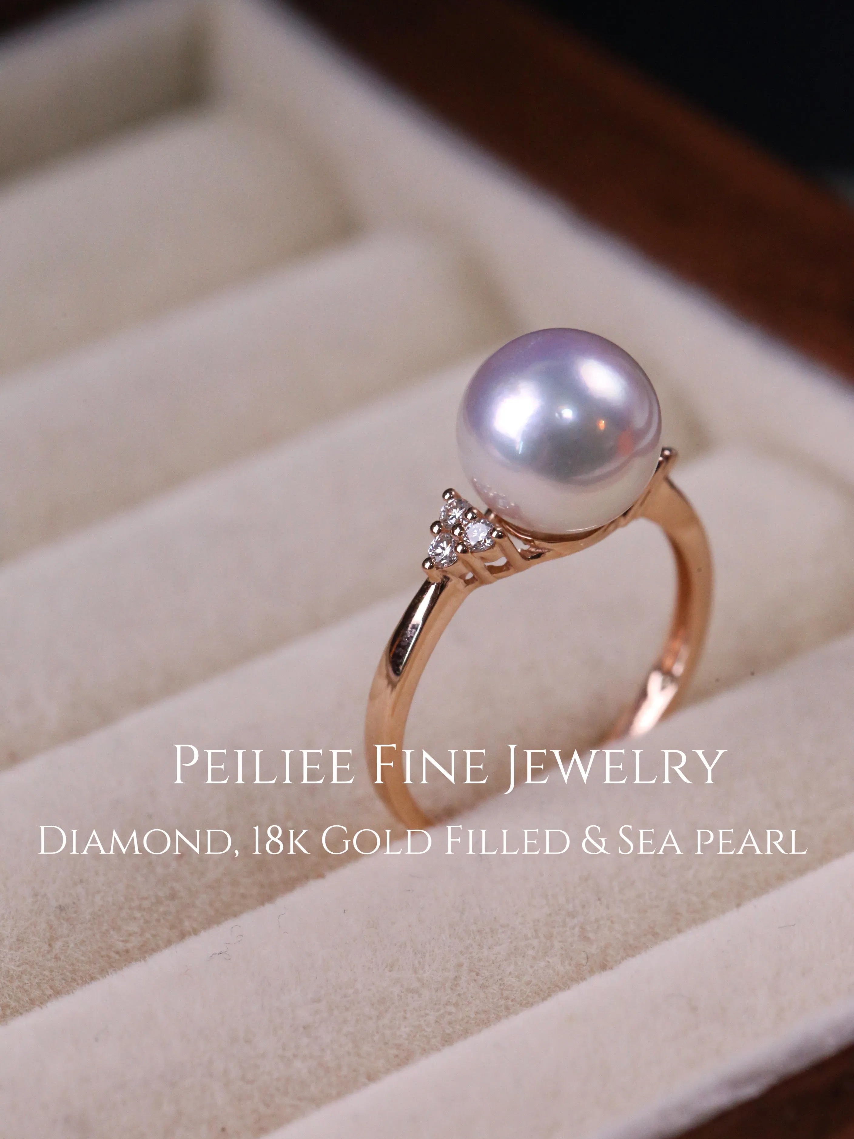 Diamonds Wave Of Elegance Akoya Sea Pearl 18k Gold Filled Ring