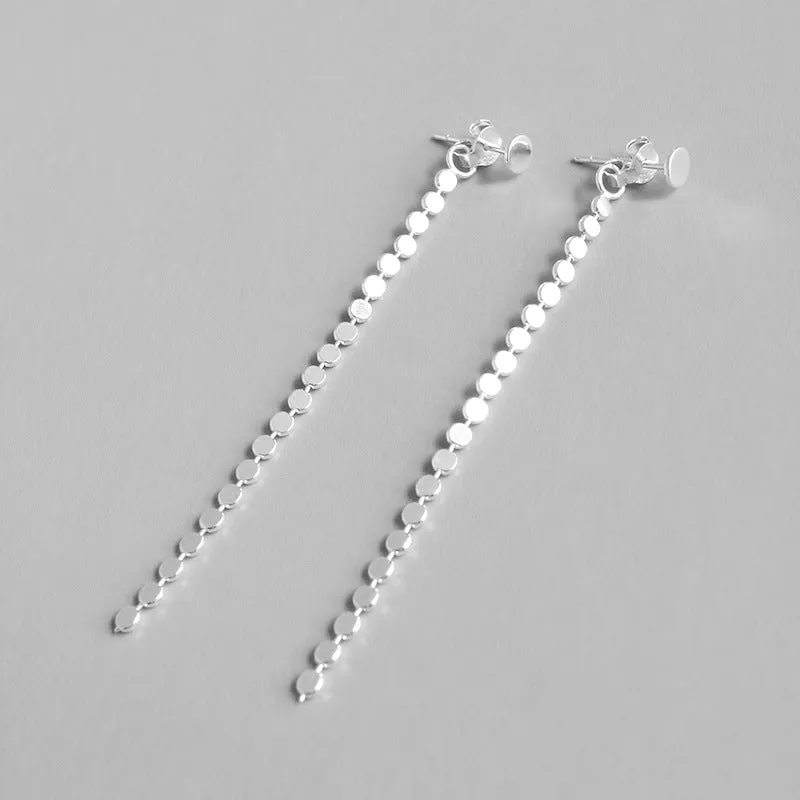 Elegant Flat Beads 925 Sterling Silver Dangling Earrings